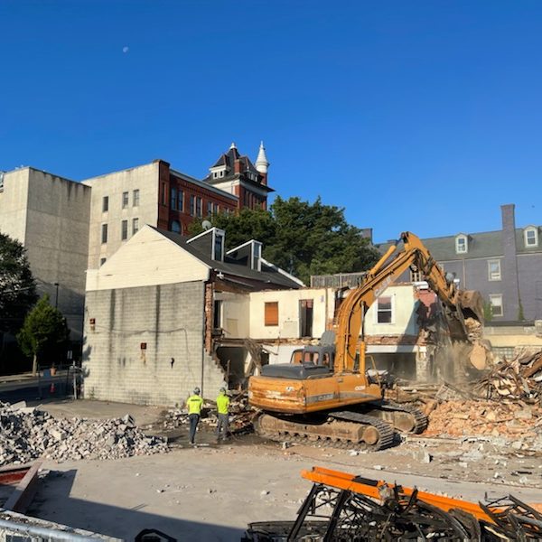 A building being demolished.