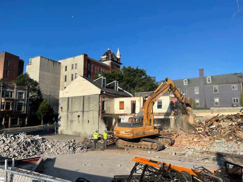 A building being demolished.