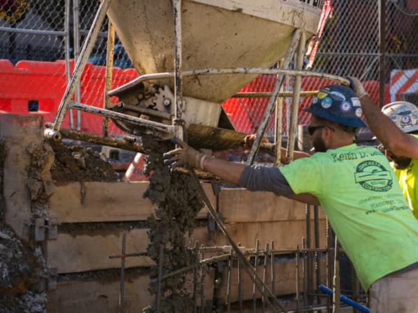 pouring concrete