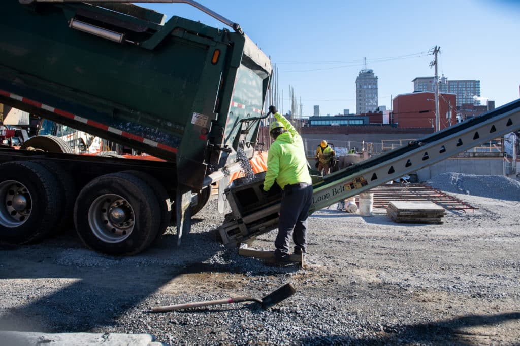 dump truck dropping material