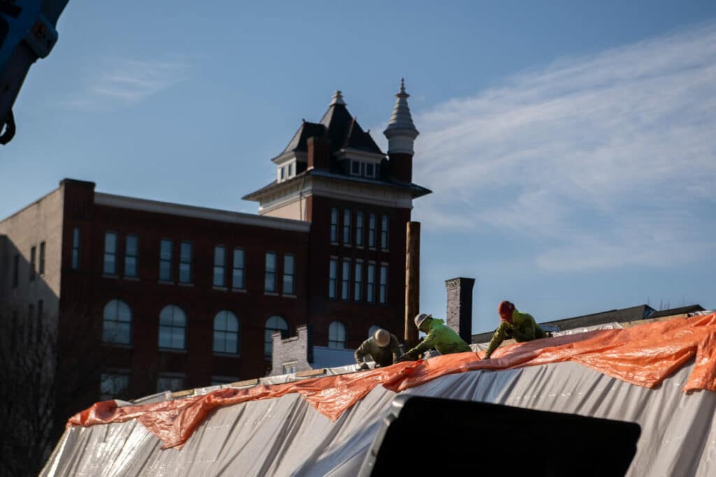 tarp covering construction work