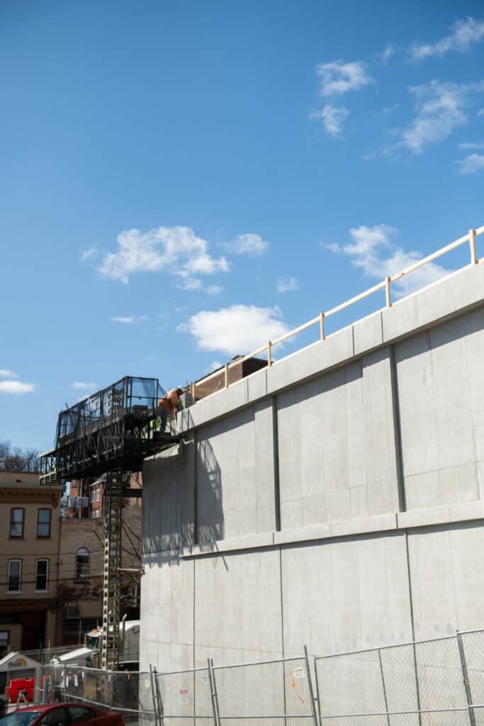 concrete wall being built