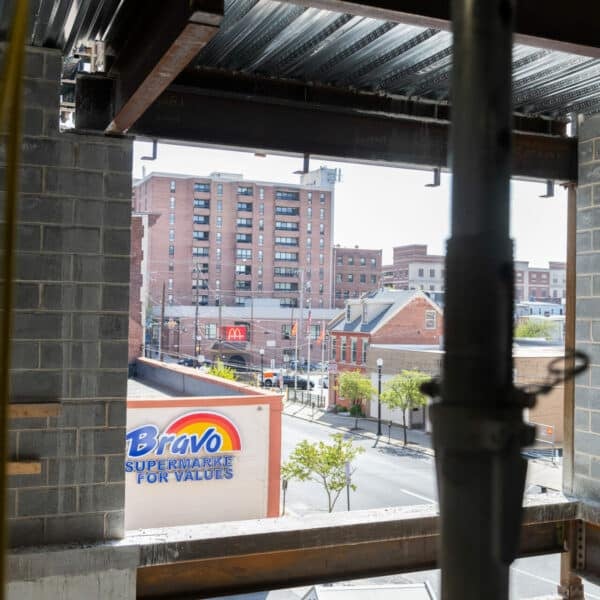 view out of a window from construction site