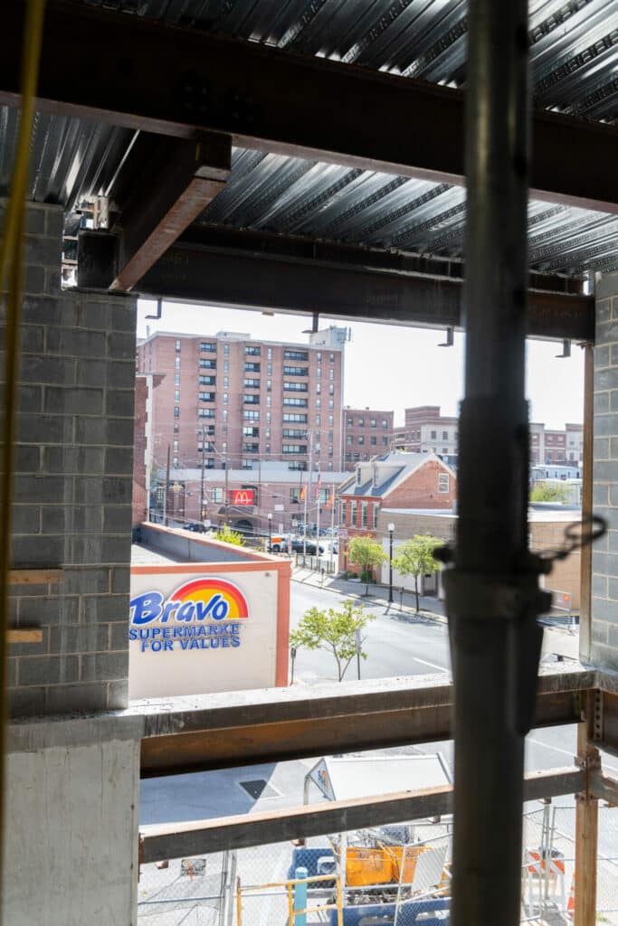 view out of a window from construction site