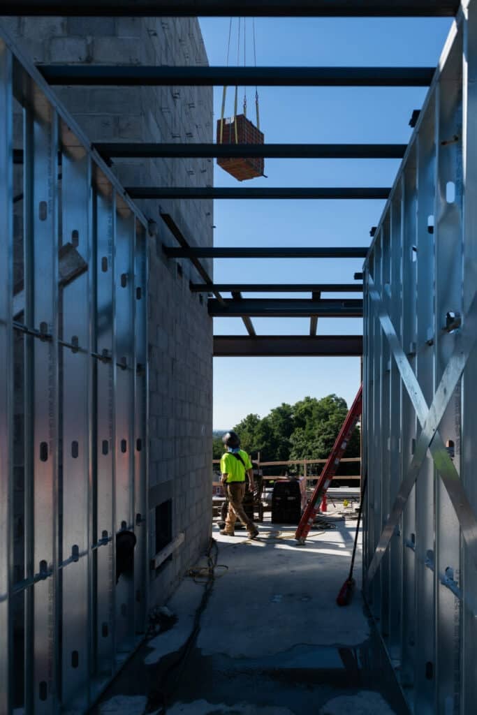 two walls at a construction site