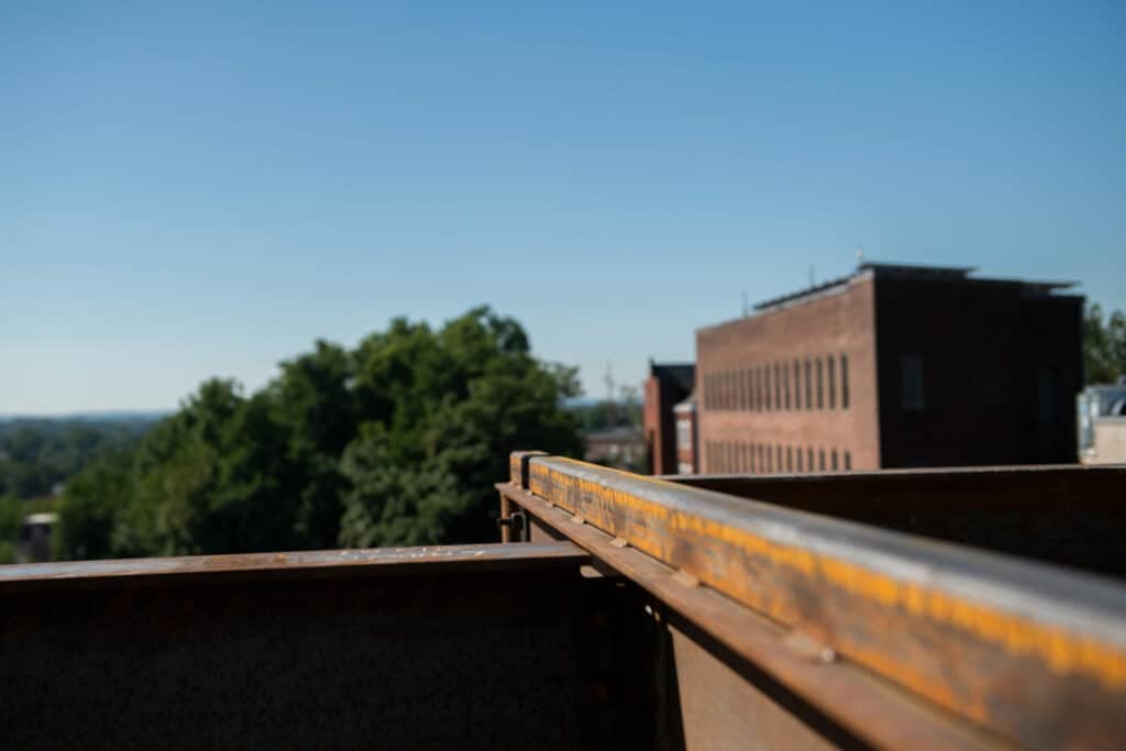 steal beam on top of building