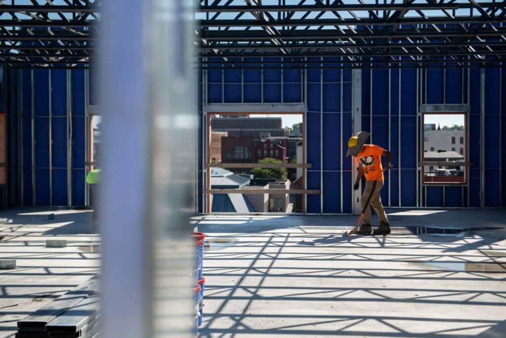 worker and beams