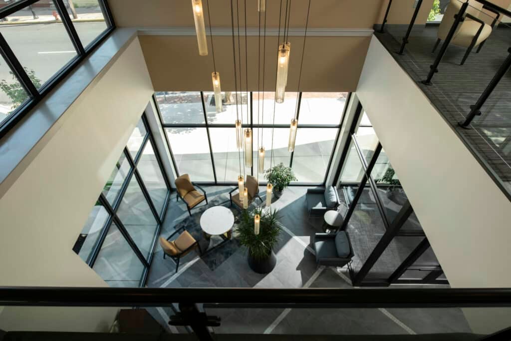 Overlooking lobby area from the balcony