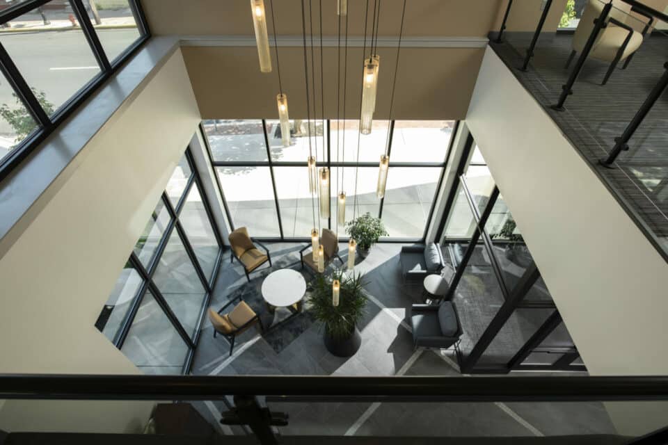 Overlooking lobby area from the balcony